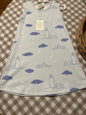 The Beaufort Bonnet Company Blue and White Lighthouse Print Dress